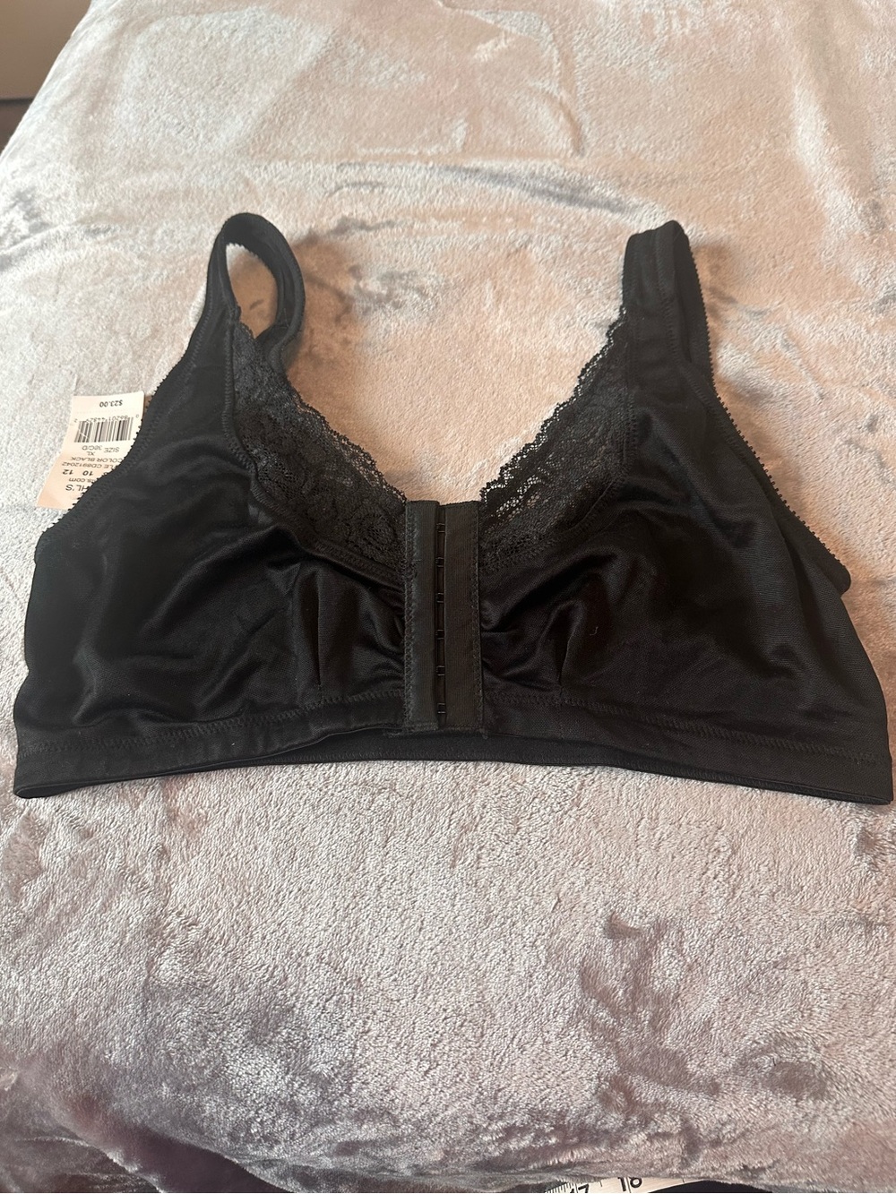 Women’s Cuddle Duds Black Lace Trim Front-Closure Wireless Bra: XL 38C/D NWT